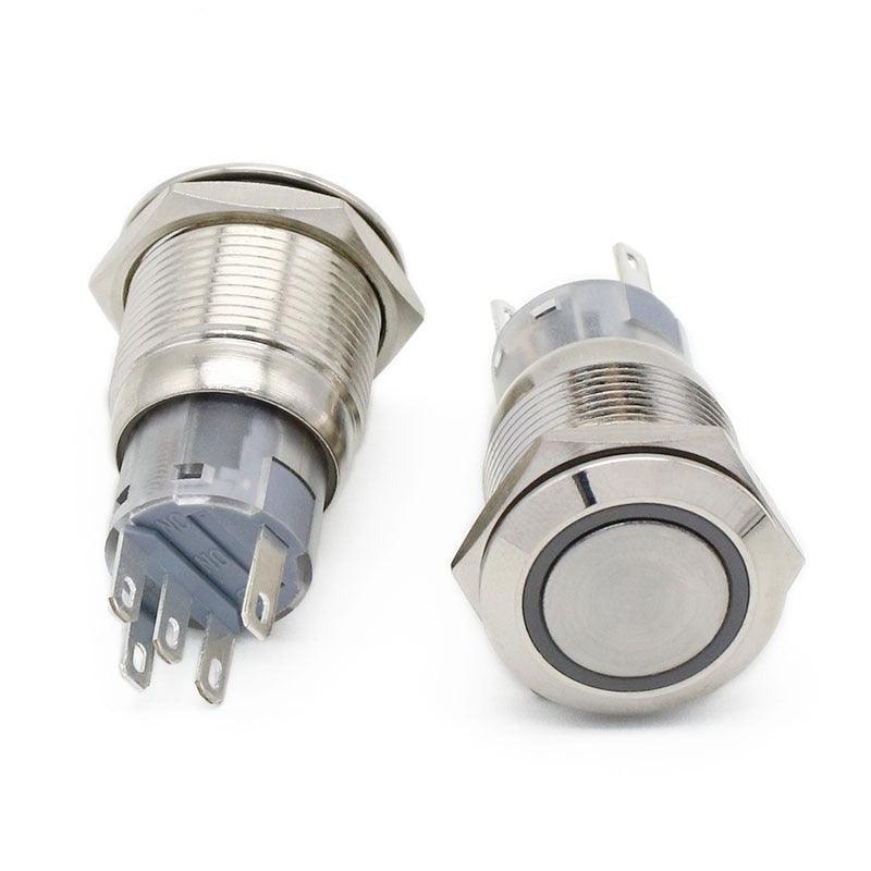 19mm Metal Push Button Switch Waterproof Latching Self-lock Fixation.