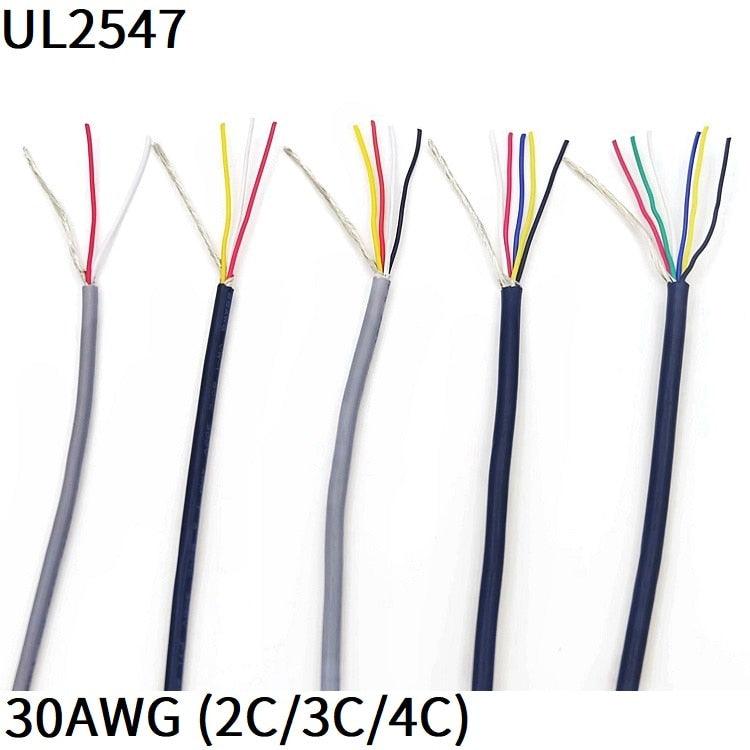1M 30AWG Shielded Wire 2Core 3Core 4Core PVC Insulated Channel Audio Speaker Headphone Line Signal Control Copper Cable UL2547.