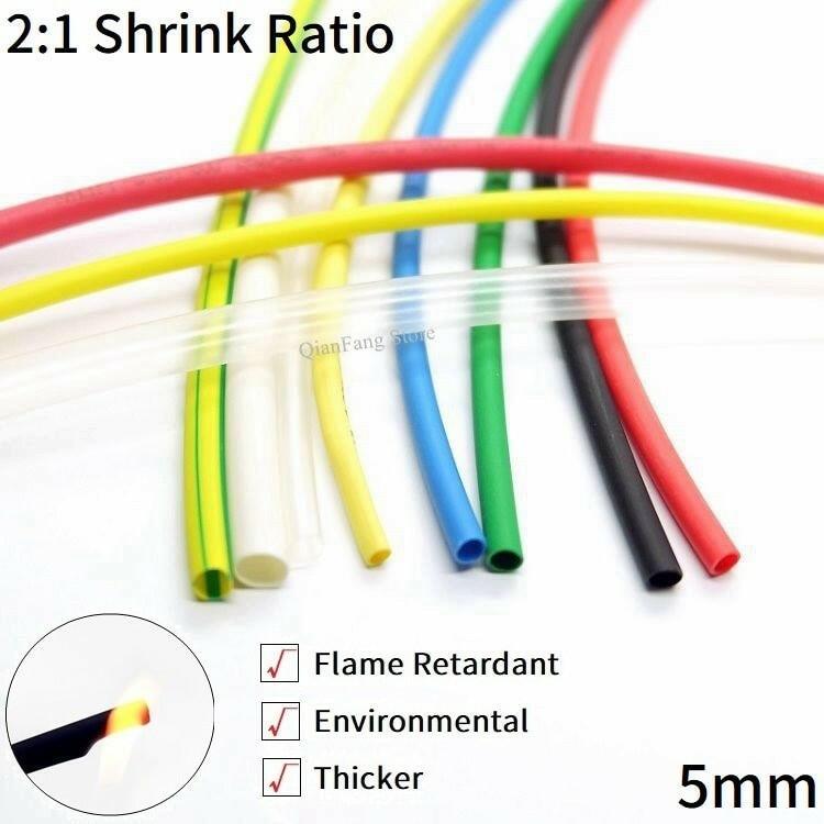 1M Heat Shrink Tube 5mm Diameter Insulated Polyolefin 2:1 Shrinkage Ratio Wire Wrap Connector Line Repair 600V Cable Sleeve.