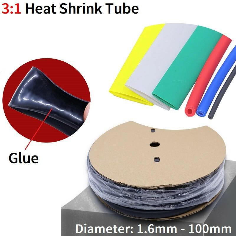 1M Heat Shrink Tube with Glue 1.6mm - 100mm Dual Wall Thick 3:1 Shrinkable Tubing Adhesive Lined Wrap Wire Protection Kit.