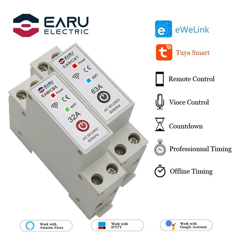 1P 1P+N WiFi Smart Circuit Breaker Time Relay Switch Remote Control by Tuya Smart /eWeLink App for Alexa Google Home Assistant.