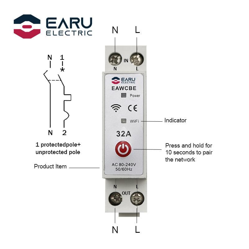 1P 1P+N WiFi Smart Circuit Breaker Time Relay Switch Remote Control by Tuya Smart /eWeLink App for Alexa Google Home Assistant.