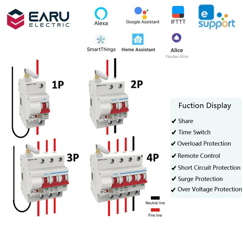 1P 2P 3P 4P 10A-125A Wireless Smart WIFI Circuit Breaker Timer eWelink APP Vioce Remote Control Switch Amazon Alexa Google Home.