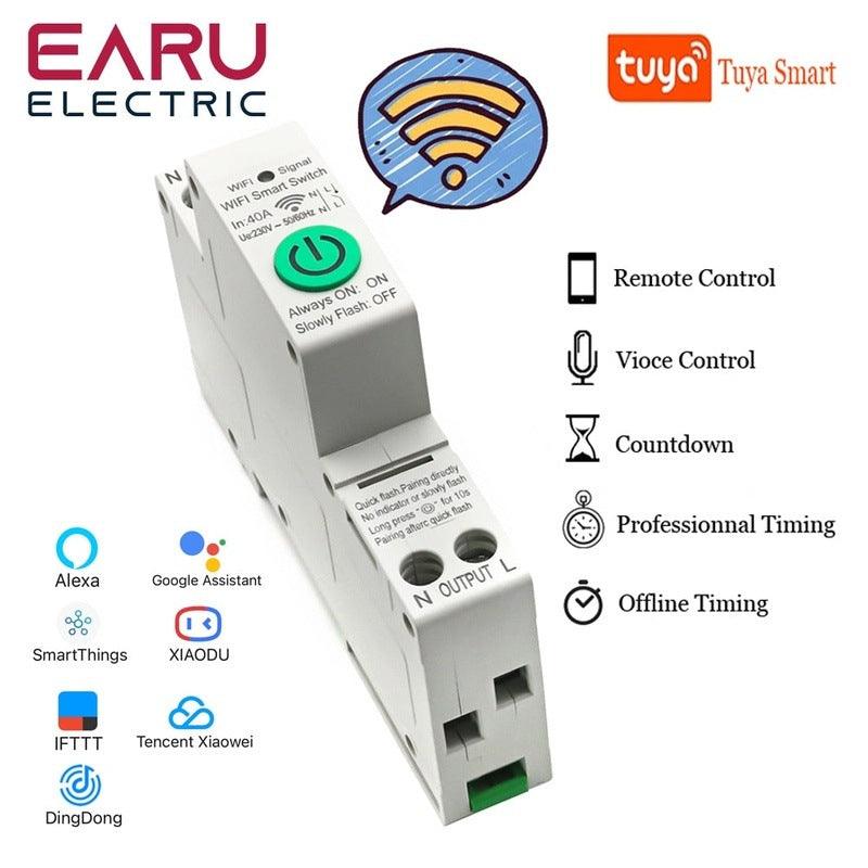 1P+N Din Rail WiFi Circuit Breaker Smart Timer Switch Relay Remote Control By Tuya APP With Smart Home Voice Alexa Google Home.