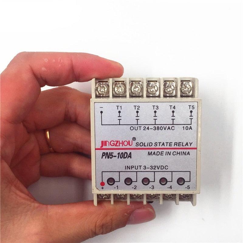 1pc 10DA 5 Channel Din Rail SSR Quintuplicate Five input 3~32VDC Output 24~380VAC Single Phase DC Solid State Relay 10A PLC Hot.