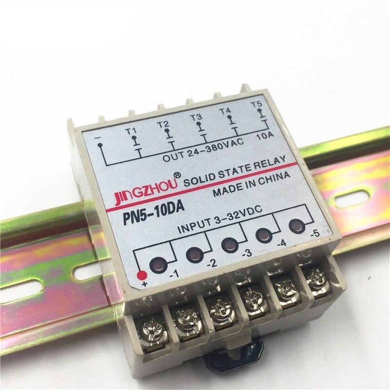 1pc 10DA 5 Channel Din Rail SSR Quintuplicate Five input 3~32VDC Output 24~380VAC Single Phase DC Solid State Relay 10A PLC Hot.