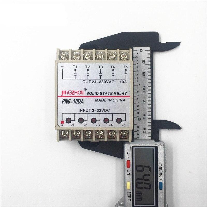 1pc 10DA 5 Channel Din Rail SSR Quintuplicate Five input 3~32VDC Output 24~380VAC Single Phase DC Solid State Relay 10A PLC Hot.