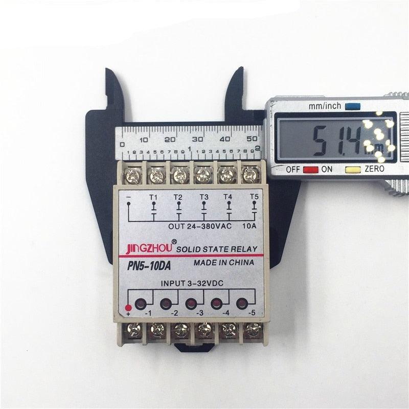 1pc 10DA 5 Channel Din Rail SSR Quintuplicate Five input 3~32VDC Output 24~380VAC Single Phase DC Solid State Relay 10A PLC Hot.