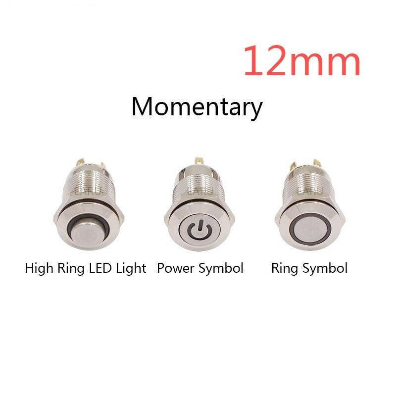 1PC 12MM Momentary LED Metal Button Switch Automatic Reset.