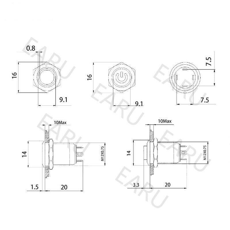 1PC 12MM Momentary LED Metal Button Switch Automatic Reset.