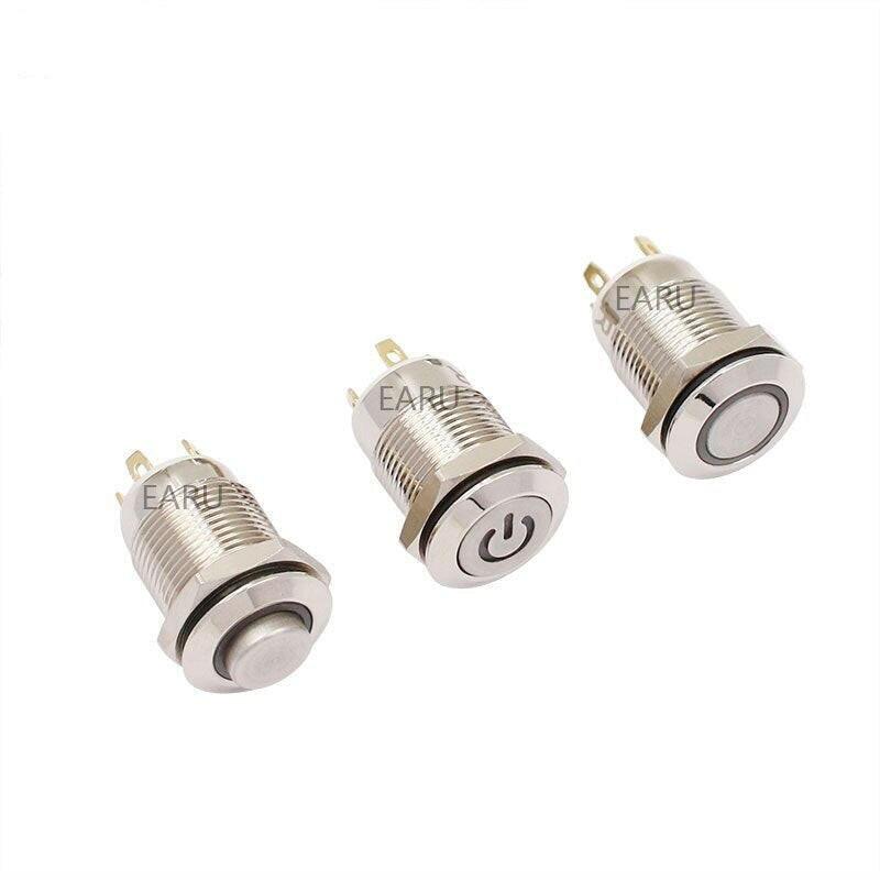 1PC 12MM Momentary LED Metal Button Switch Automatic Reset.