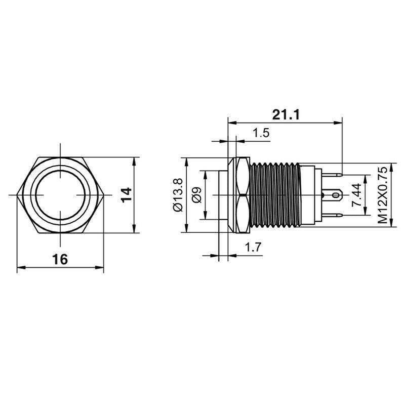 1pc 12mm Waterproof Momentary Stainless Steel Push Button Switch.