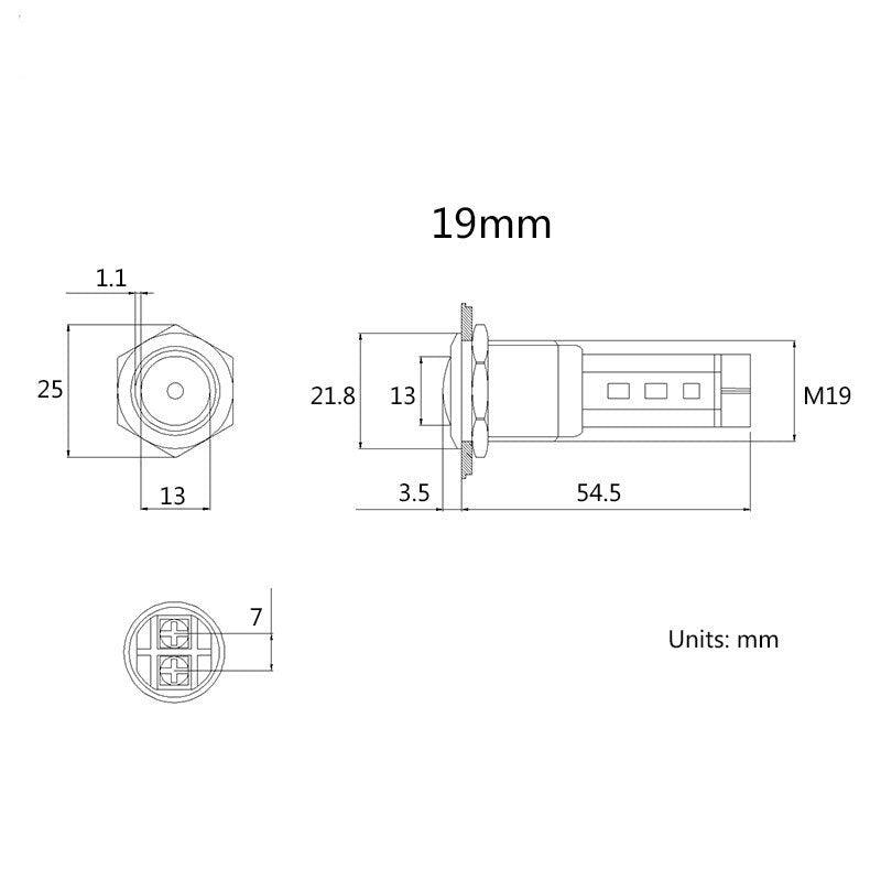 1pc 16mm 19mm 22mm Metal Buzzer Indicator with Red LED Lamp.