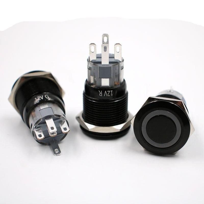 1pc 19mm Power Black Waterproof Latching Self-locking Fix Metal Push Button Switch.