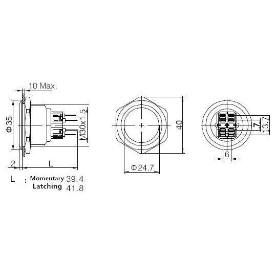 1pc 30mm Metal Momentary Push Button Switch.