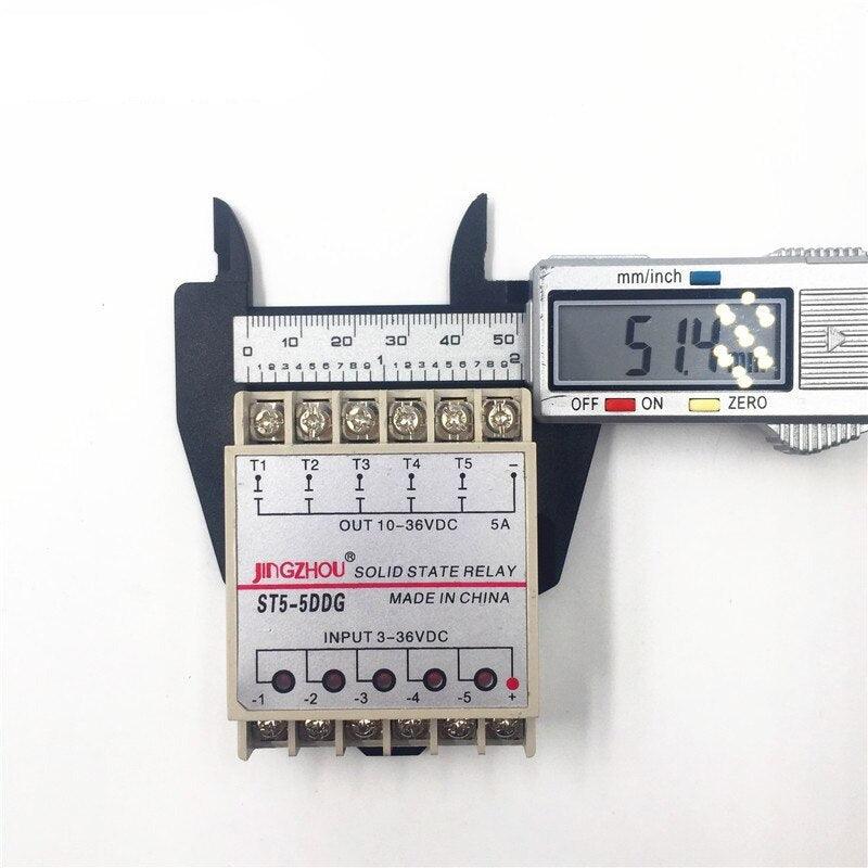 1pc 5DDG 5 Channel Din rail SSR Quintuplicate Five Input 3~32VDC Output 5~36VDC Single Phase DC Solid State Relay PLC Module.