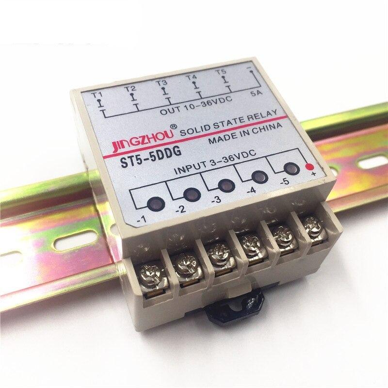 1pc 5DDG 5 Channel Din rail SSR Quintuplicate Five Input 3~32VDC Output 5~36VDC Single Phase DC Solid State Relay PLC Module.