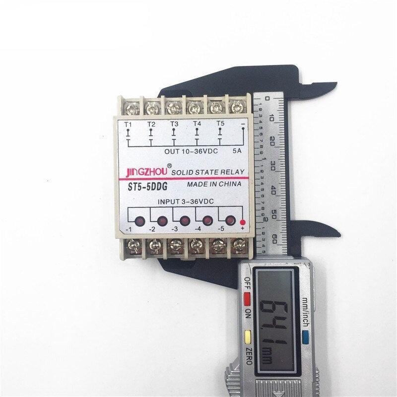 1pc 5DDG 5 Channel Din rail SSR Quintuplicate Five Input 3~32VDC Output 5~36VDC Single Phase DC Solid State Relay PLC Module.