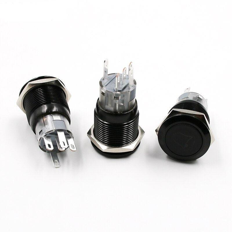 1pc Black 19mm Momentary Doorbell Bell Horn Speaker Push Button Switch.