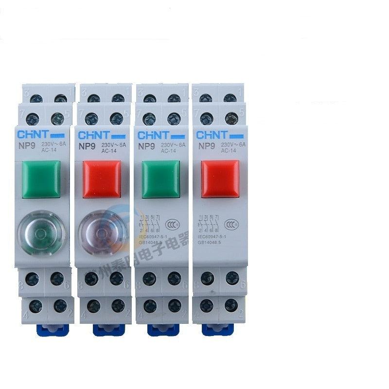 1PC CHINT NP9 push button card DIN rail button switch reset with moving light LED 220V.