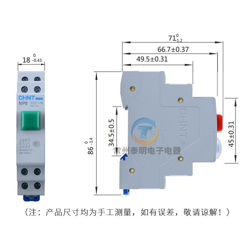 1PC CHINT NP9 push button card DIN rail button switch reset with moving light LED 220V.