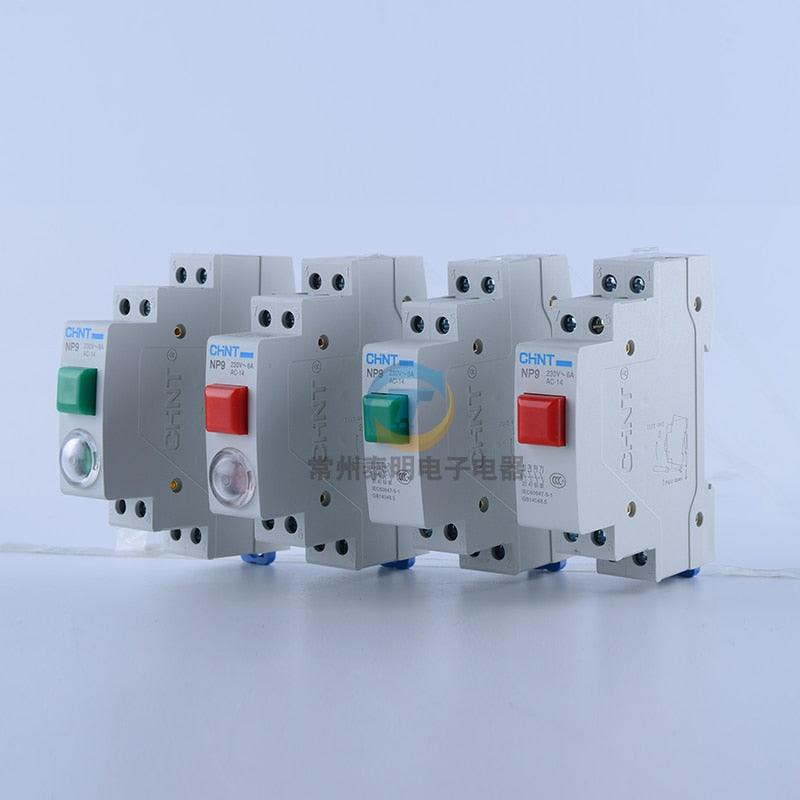 1PC CHINT NP9 push button card DIN rail button switch reset with moving light LED 220V.