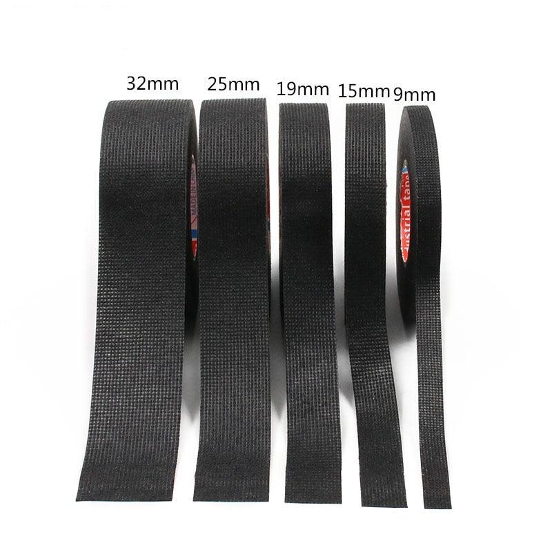 1pc Heat-resistant Adhesive Cloth Fabric Tape For Car Auto Cable Harness Wiring Loom Protection Width 9/15/19/25/32MM Length 15M.