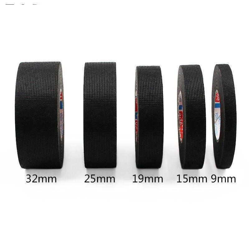 1pc Heat-resistant Adhesive Cloth Fabric Tape For Car Auto Cable Harness Wiring Loom Protection Width 9/15/19/25/32MM Length 15M.