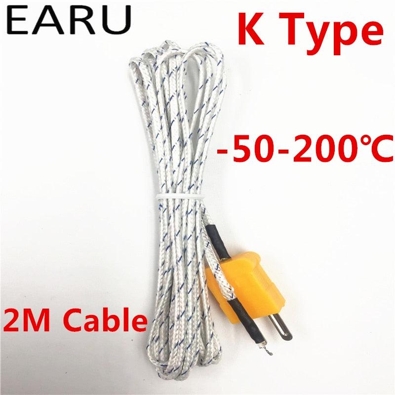 1Pc Thermocouple K Type with Mini Connector and 2m Lead Wire Cable Bargain Temperature Sensor -50-200 C Fiberglass Braiding.