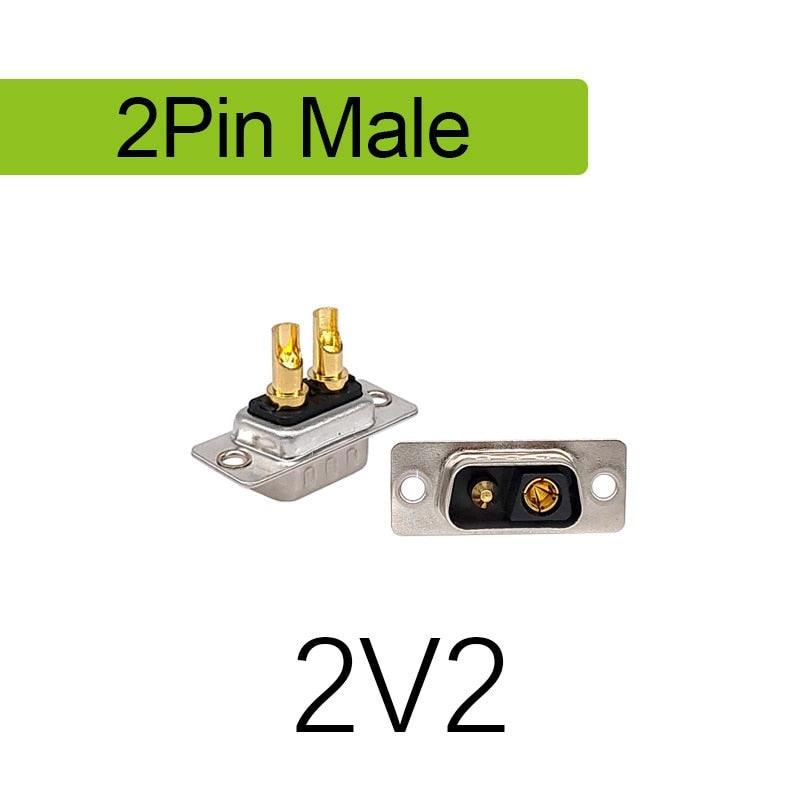 1PCS 2W2 2V2 30A 2 PIN Gold plated male female high current Connector  D-SUB adapter solder type 2pin plug socket high power.