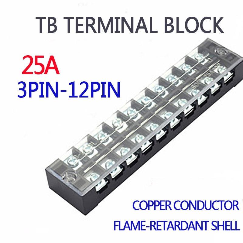 1Pcs 600V 25A Dual Row Barrier Screw Terminal Block Strip Wire Connector  3/4/6/8/10/12 Positions Optional.