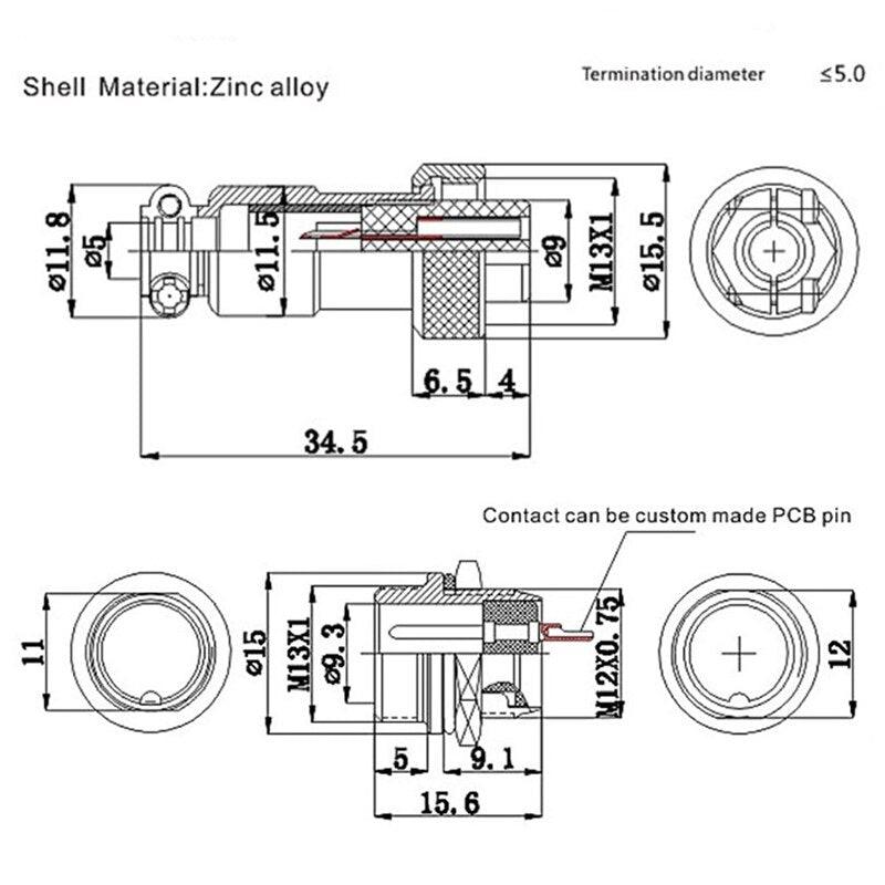 1pcs GX12 2 3 4 5 6 7 Pin Male &amp; Female 12mm Wire Panel Connector Aviation Plug L91 GX12 Circular Connector Socket Plug.