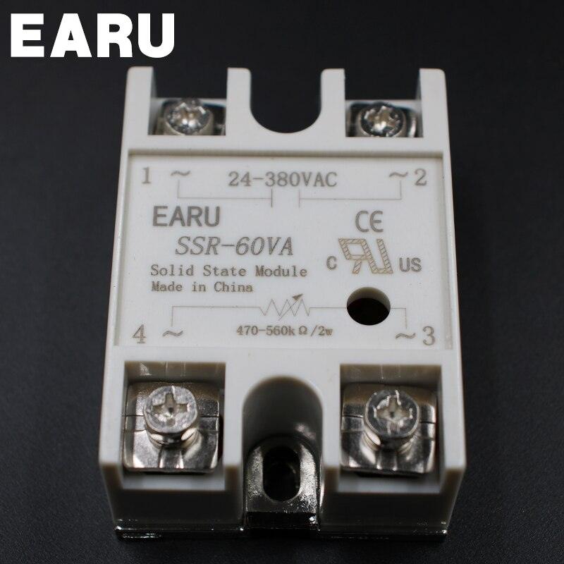 1pcs Solid State Relay Module SSR-60VA 60A 500K ohm TO 24-380V AC SSR 60VA Resistance Regulator.