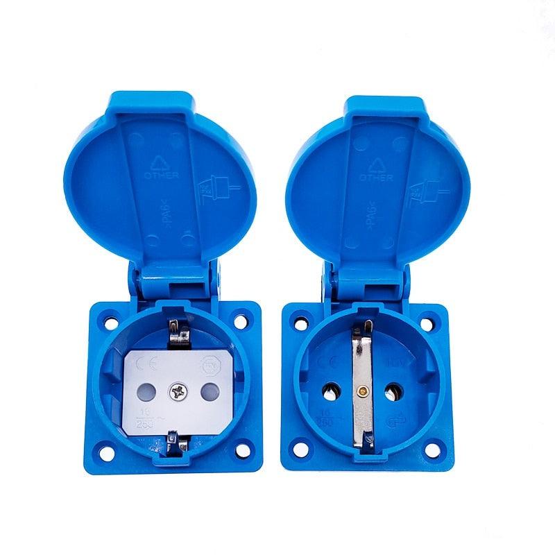 1PCS waterproof socket industrial black blue waterproof socket copper contact body EU socket.