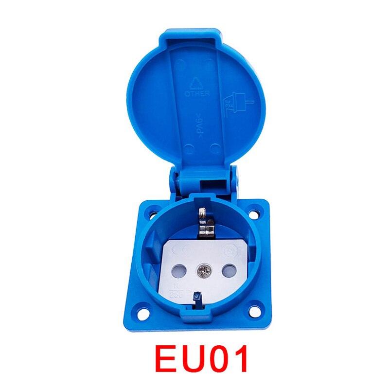 1PCS waterproof socket industrial black blue waterproof socket copper contact body EU socket.