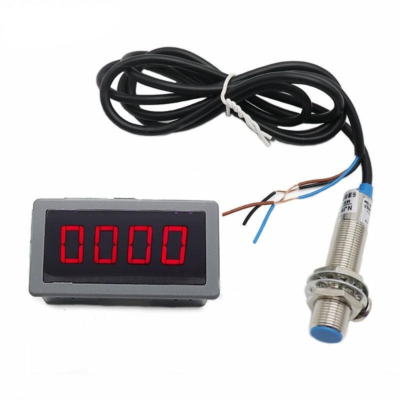 1Set 12V 24V Measuring Gauge 4 Digital Blue/Green/Red LED Tachometer RPM Speed Meter 10-9999RPM Hall Proximity Switch Sensor NPN.