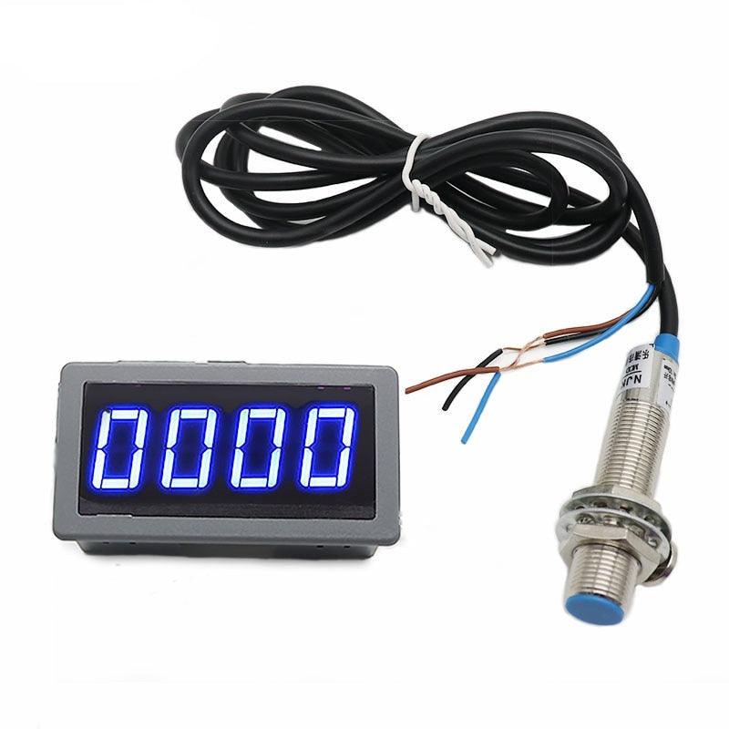 1Set 12V 24V Measuring Gauge 4 Digital Blue/Green/Red LED Tachometer RPM Speed Meter 10-9999RPM Hall Proximity Switch Sensor NPN.