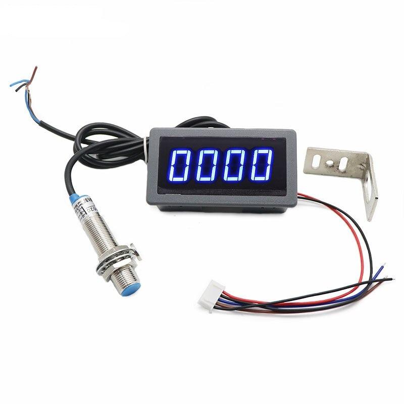 1Set 12V 24V Measuring Gauge 4 Digital Blue/Green/Red LED Tachometer RPM Speed Meter 10-9999RPM Hall Proximity Switch Sensor NPN.