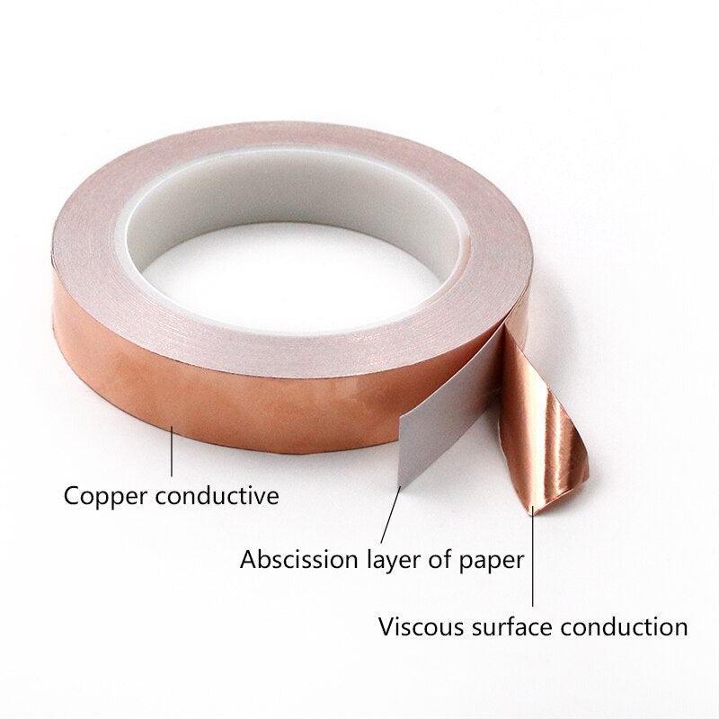 20 Meters Single Side Conductive Copper Foil Tape Strip Adhesive EMI Shielding Heat Resist Tape 2mm 3mm 4mm 5mm 6mm 8mm 10mm.