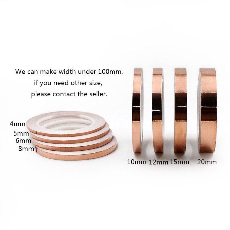 20 Meters Single Side Conductive Copper Foil Tape Strip Adhesive EMI Shielding Heat Resist Tape 2mm 3mm 4mm 5mm 6mm 8mm 10mm.