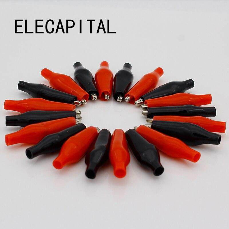 20pcs/lot 28MM Metal Alligator Clip G98 Crocodile Electrical Clamp for Testing Probe Meter Black and Red with Plastic Boot.