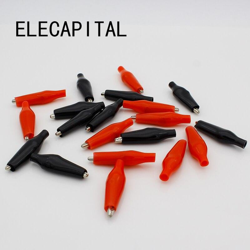 20pcs/lot 35MM Metal Alligator Clip G99 Crocodile Electrical Clamp for Testing Probe Meter Black and Red with Plastic Boot.