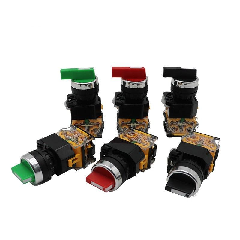 22MM Latching Momentary Selector Switch 2NO 3Position Rotary Switches DPST 4 Screws 10A 400V Power Switch ON/OFF Red Green Black.