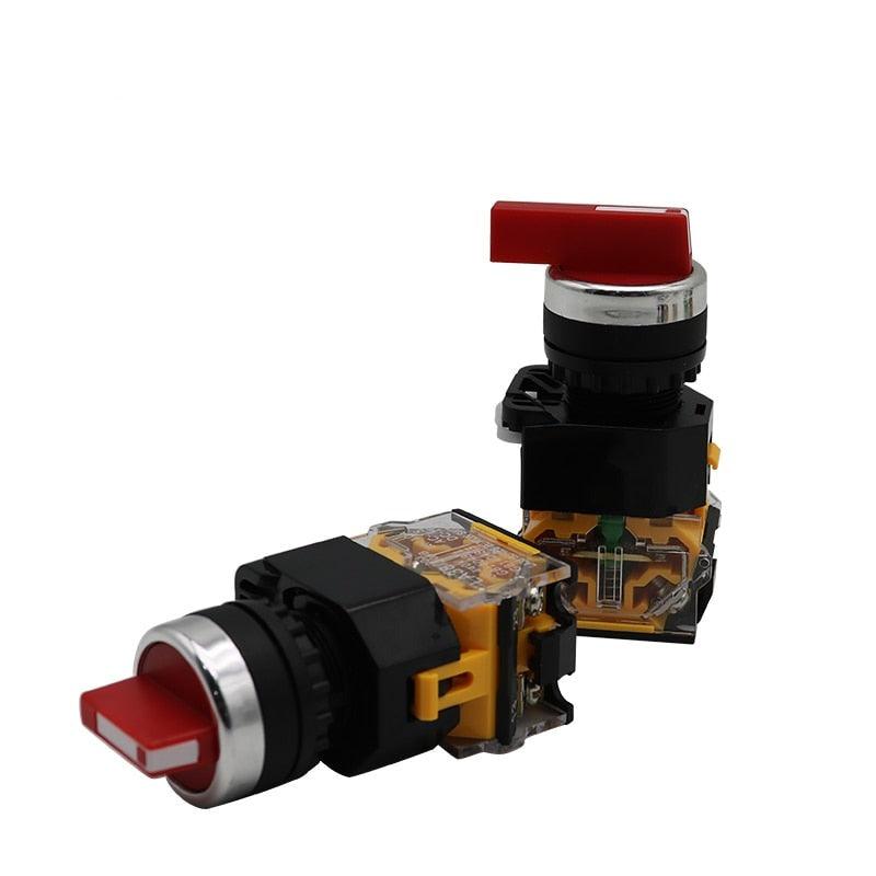 22MM Latching Momentary Selector Switch 2NO 3Position Rotary Switches DPST 4 Screws 10A 400V Power Switch ON/OFF Red Green Black.