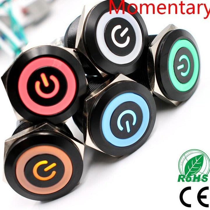 25mm Black Metal Momentary LED Push Button.