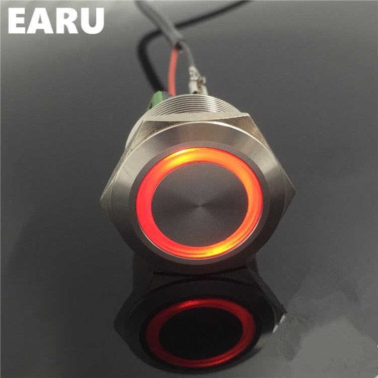 28mm Metal Stainless Steel Waterproof Latching Doorebll Bell Horn LED Push Button Switch Car Auto Engine Start PC Power Locking.