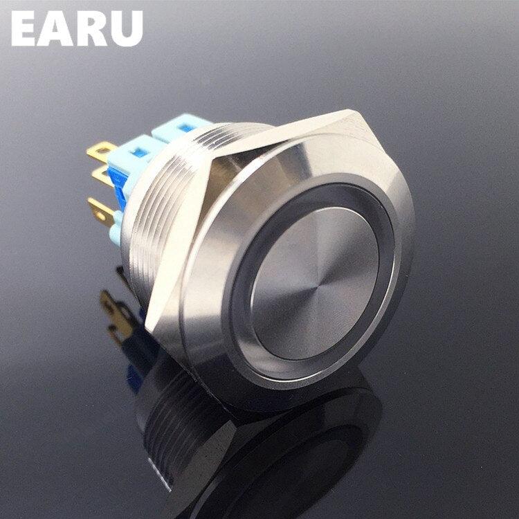 28mm Metal Stainless Steel Waterproof Latching Doorebll Bell Horn LED Push Button Switch Car Auto Engine Start PC Power Locking.