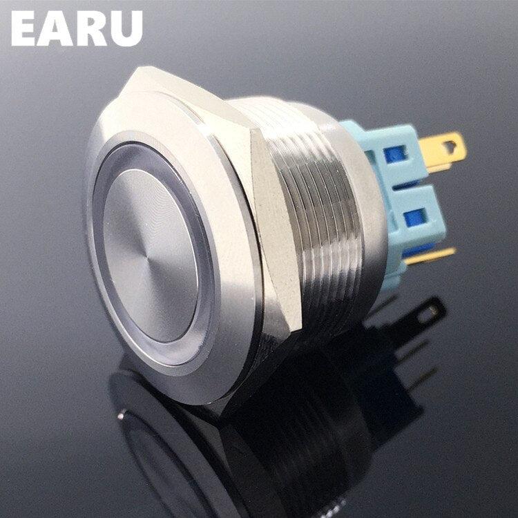 28mm Metal Stainless Steel Waterproof Latching Doorebll Bell Horn LED Push Button Switch Car Auto Engine Start PC Power Locking.