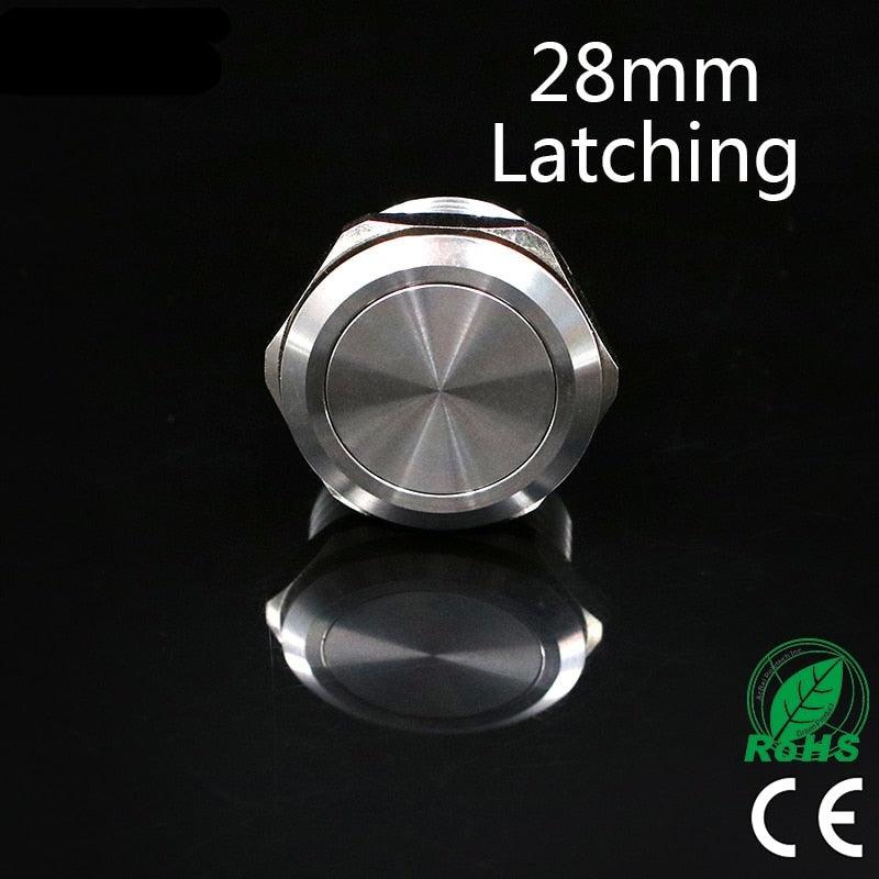 28mm Stainless Steel Latching Push Button Switch.