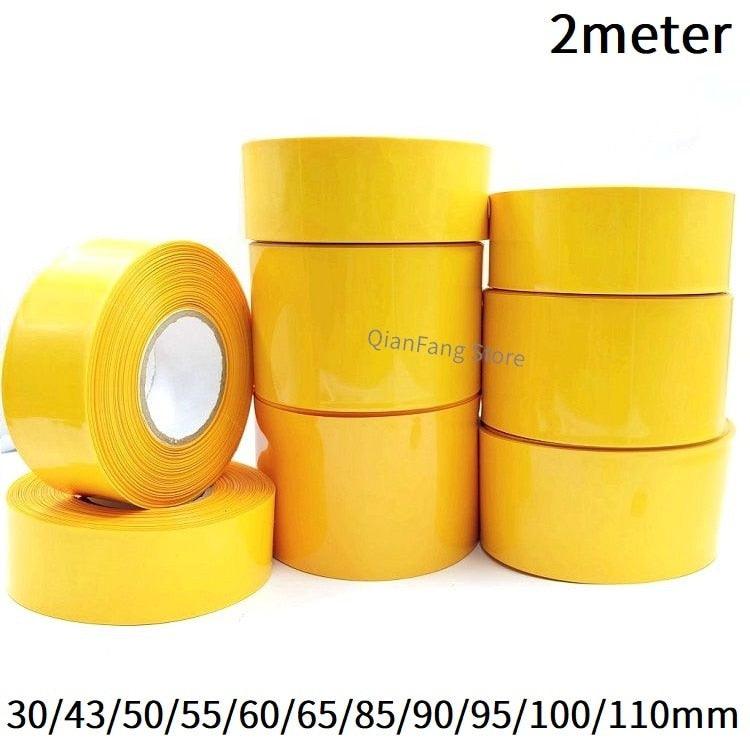 2M PVC Heat Shrink Tube for 18650 Lithium Battery Pack Cover Shrinkable Insulated Cable Sleeve 30~ 110mm Yellow Sheath Film Wrap.